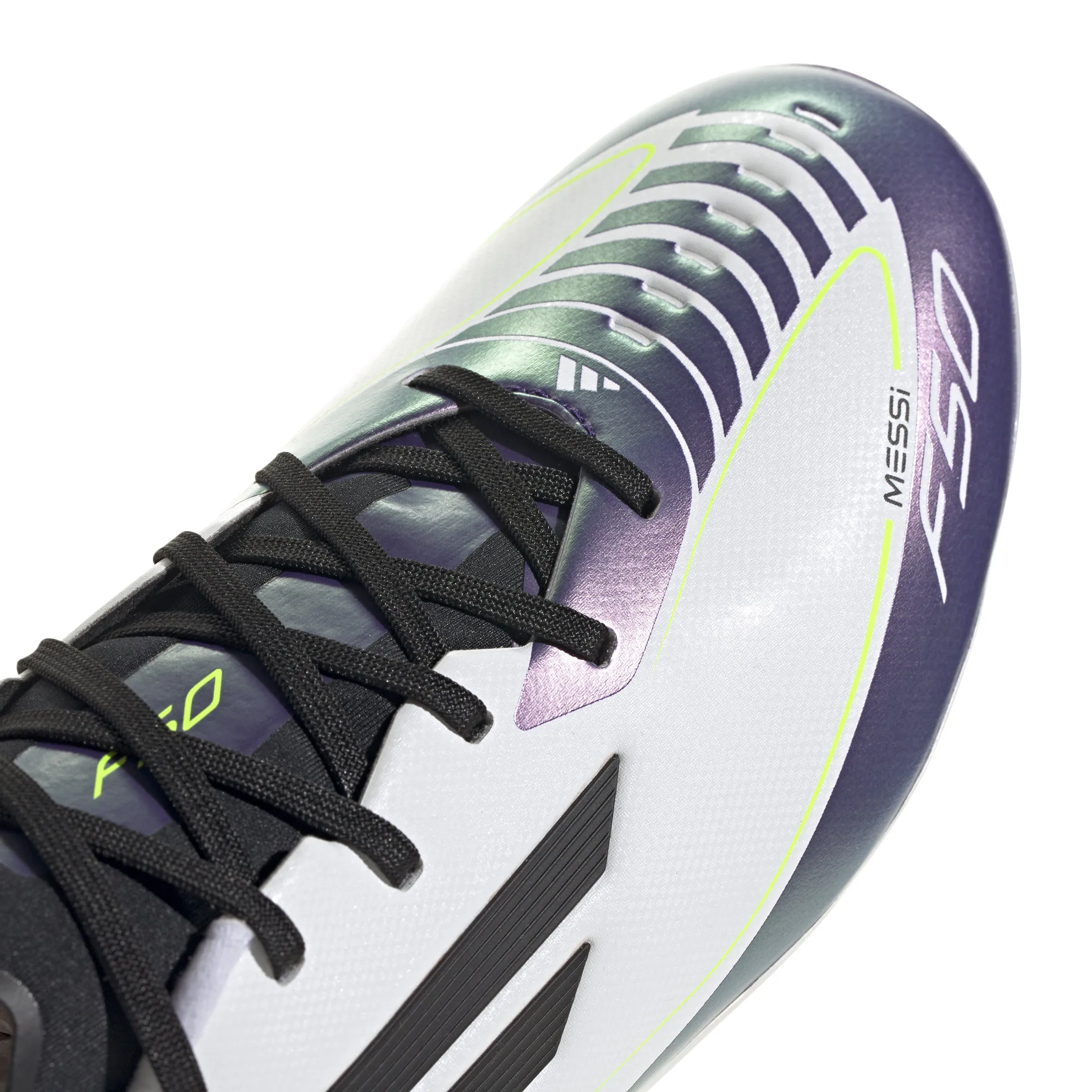 adidas F50 League FG/MG Firm Ground/Multi Ground MESSI Cleat Shoes - FTW White/Core Black/Unity Purple