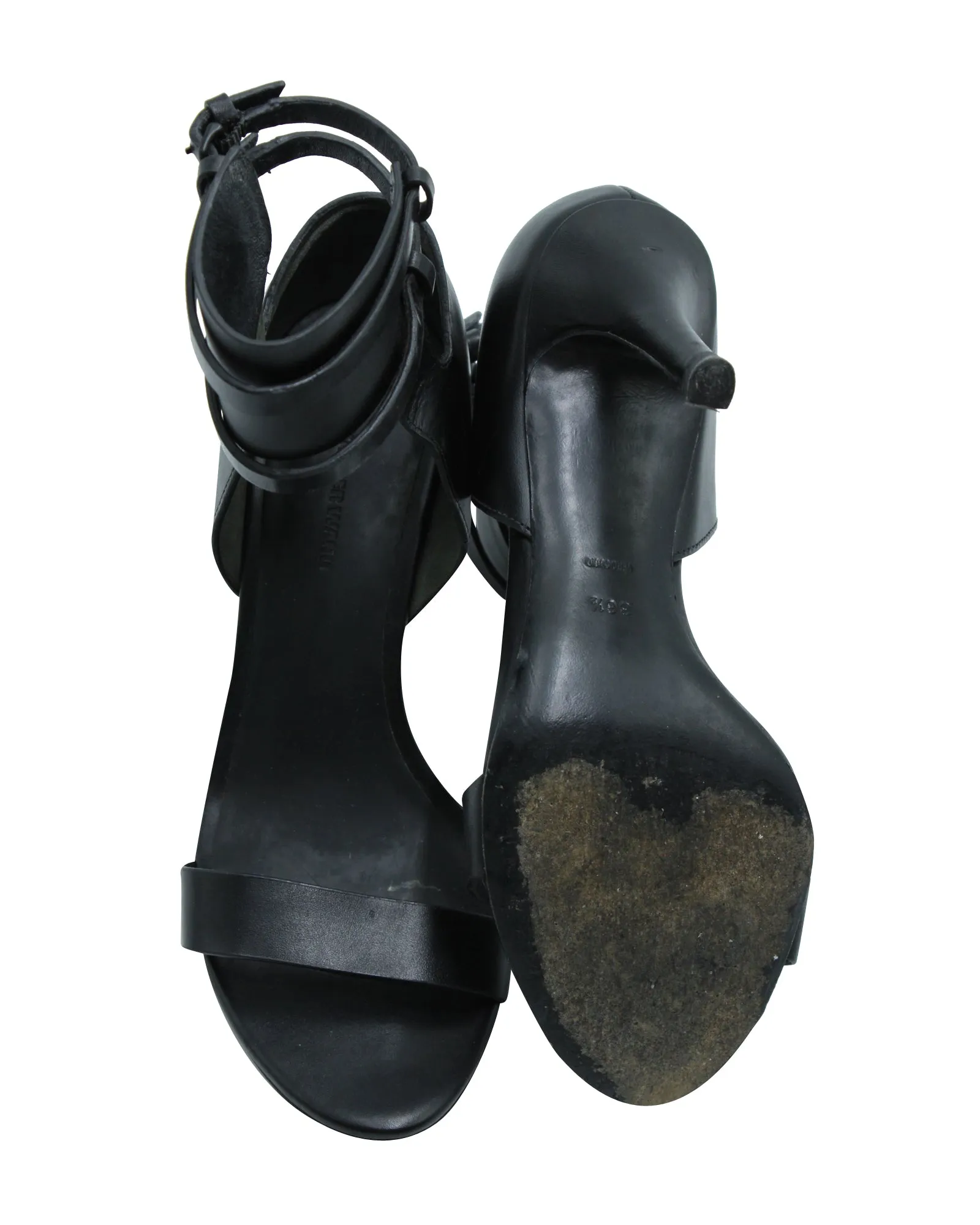 Alexander Wang Ankle Strap Heeled Sandals in Black Leather