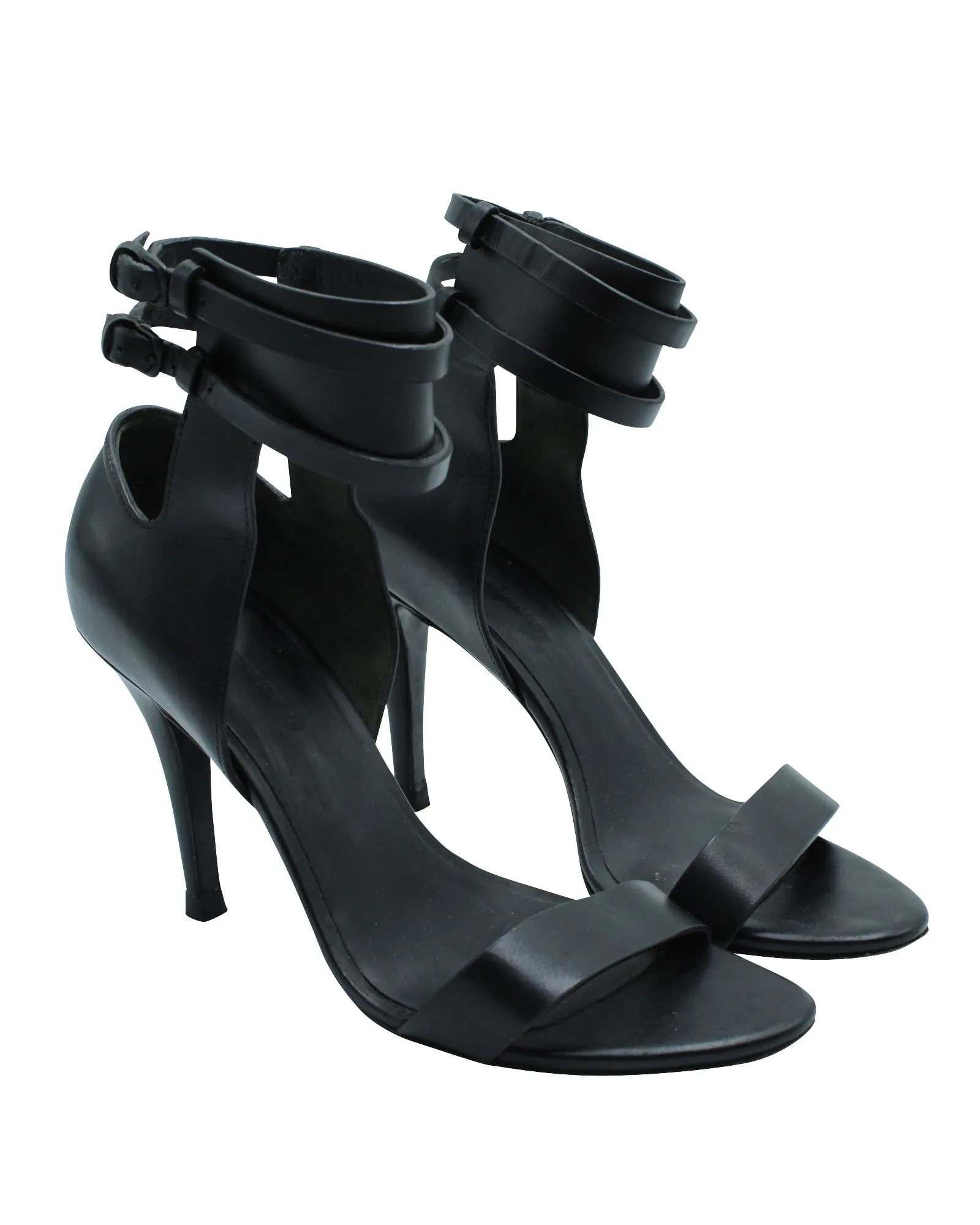 Alexander Wang Ankle Strap Heeled Sandals in Black Leather