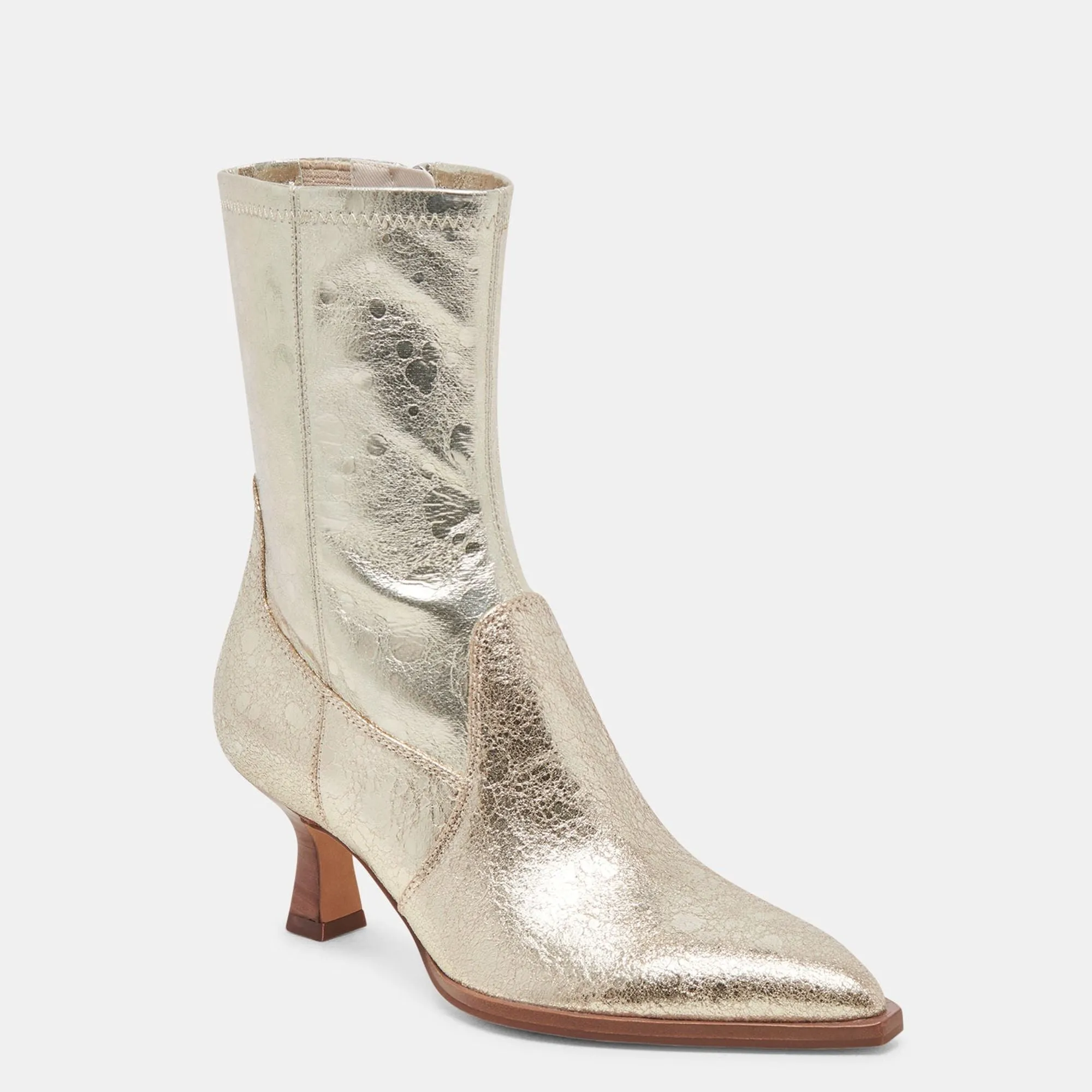 Arya Wide Calf Boots Light Gold Distressed Leather