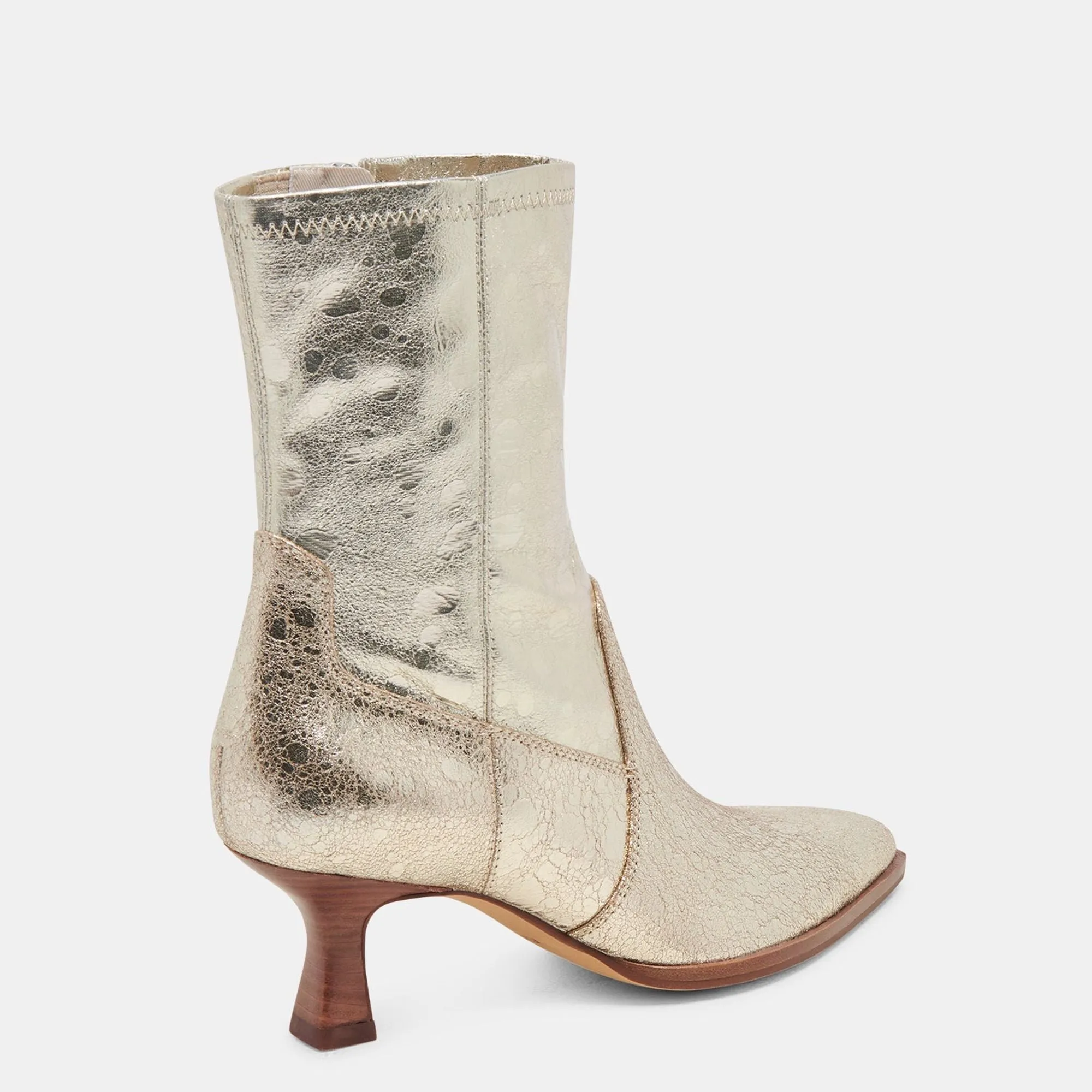 Arya Wide Calf Boots Light Gold Distressed Leather
