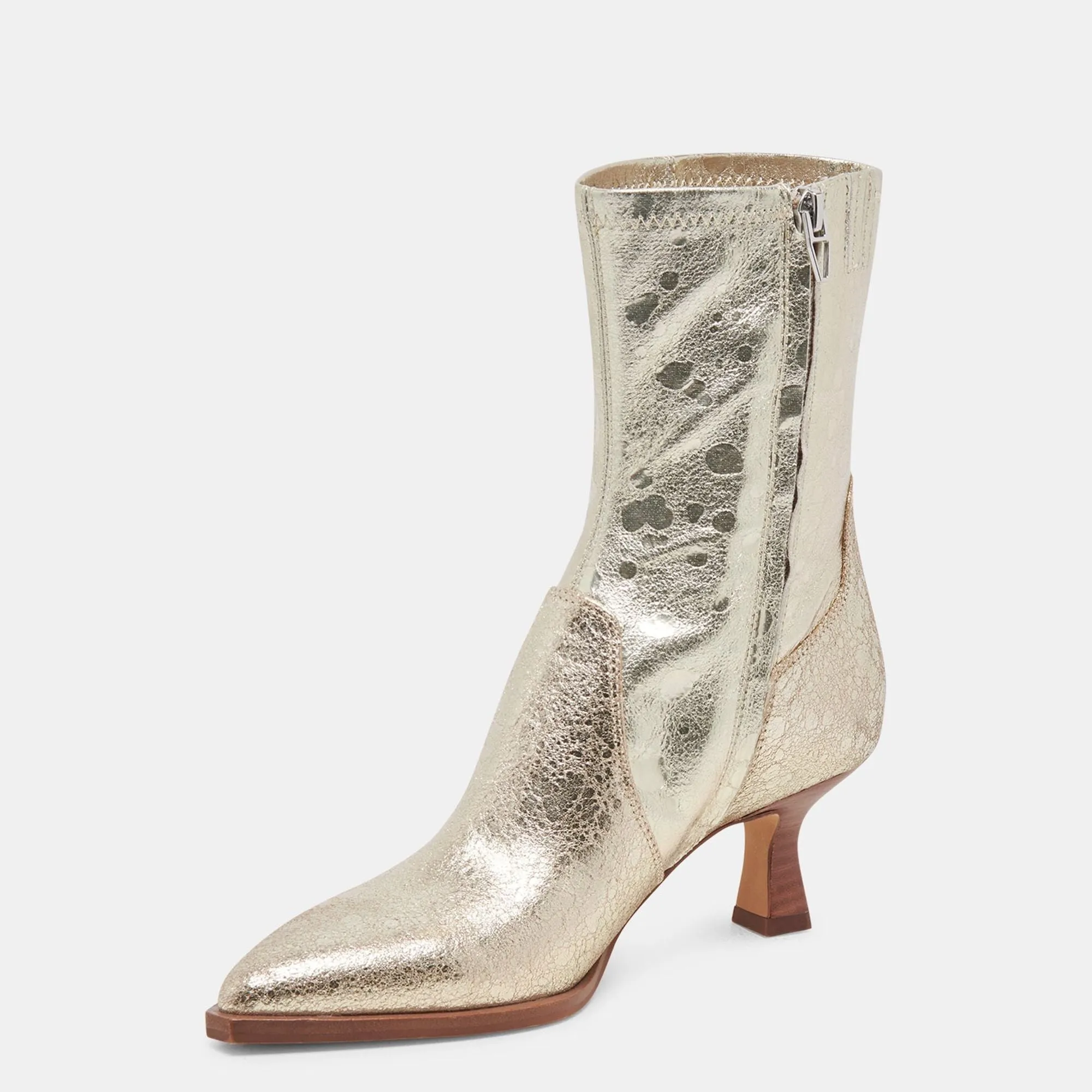 Arya Wide Calf Boots Light Gold Distressed Leather