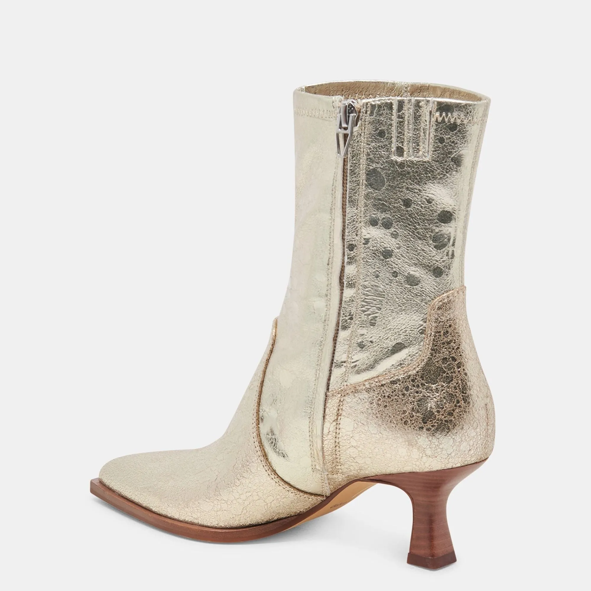 Arya Wide Calf Boots Light Gold Distressed Leather