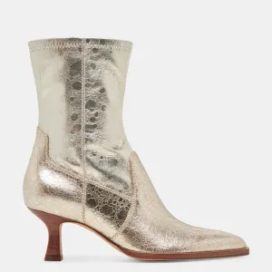 Arya Wide Calf Boots Light Gold Distressed Leather
