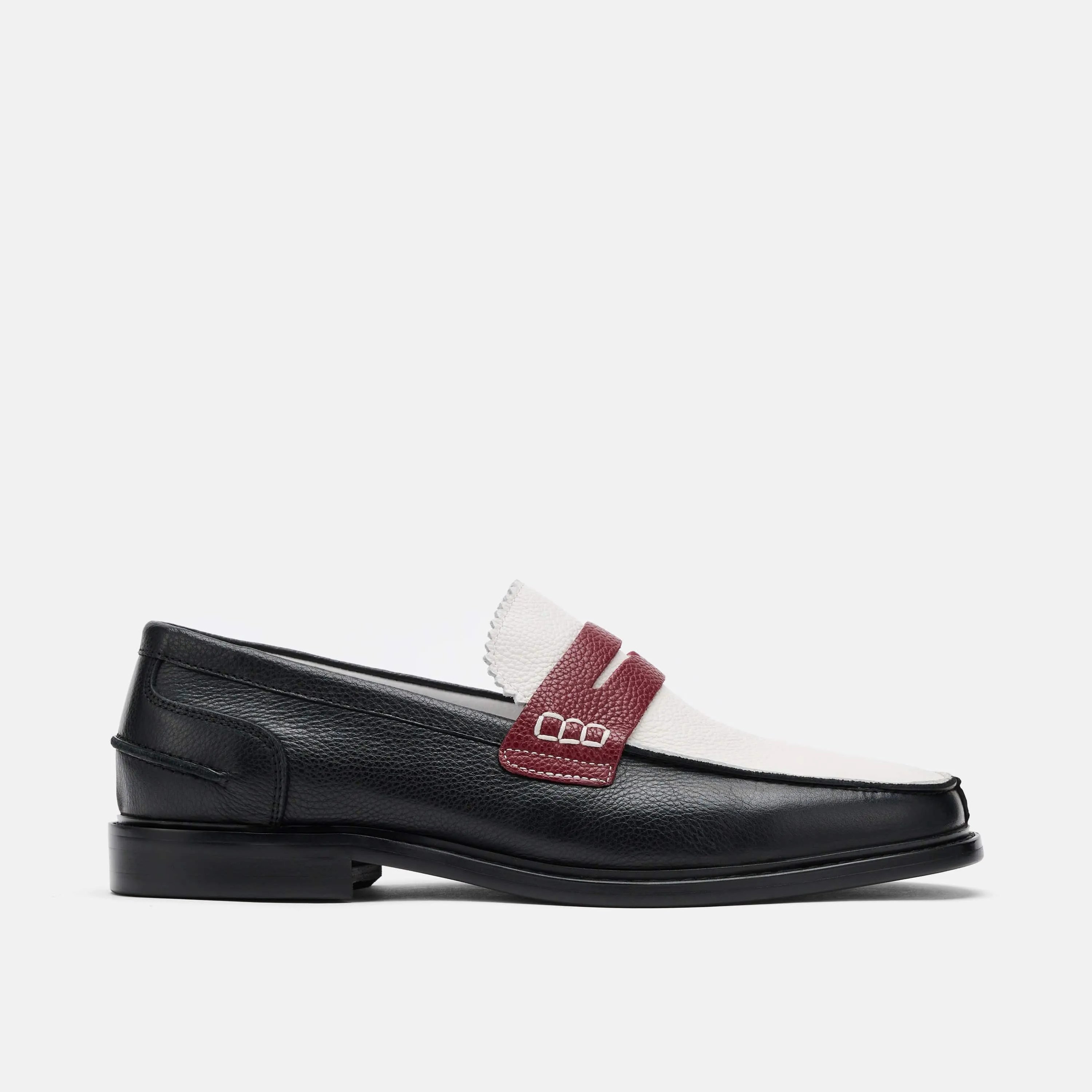 Calum Black/White/Red Leather Penny Loafers