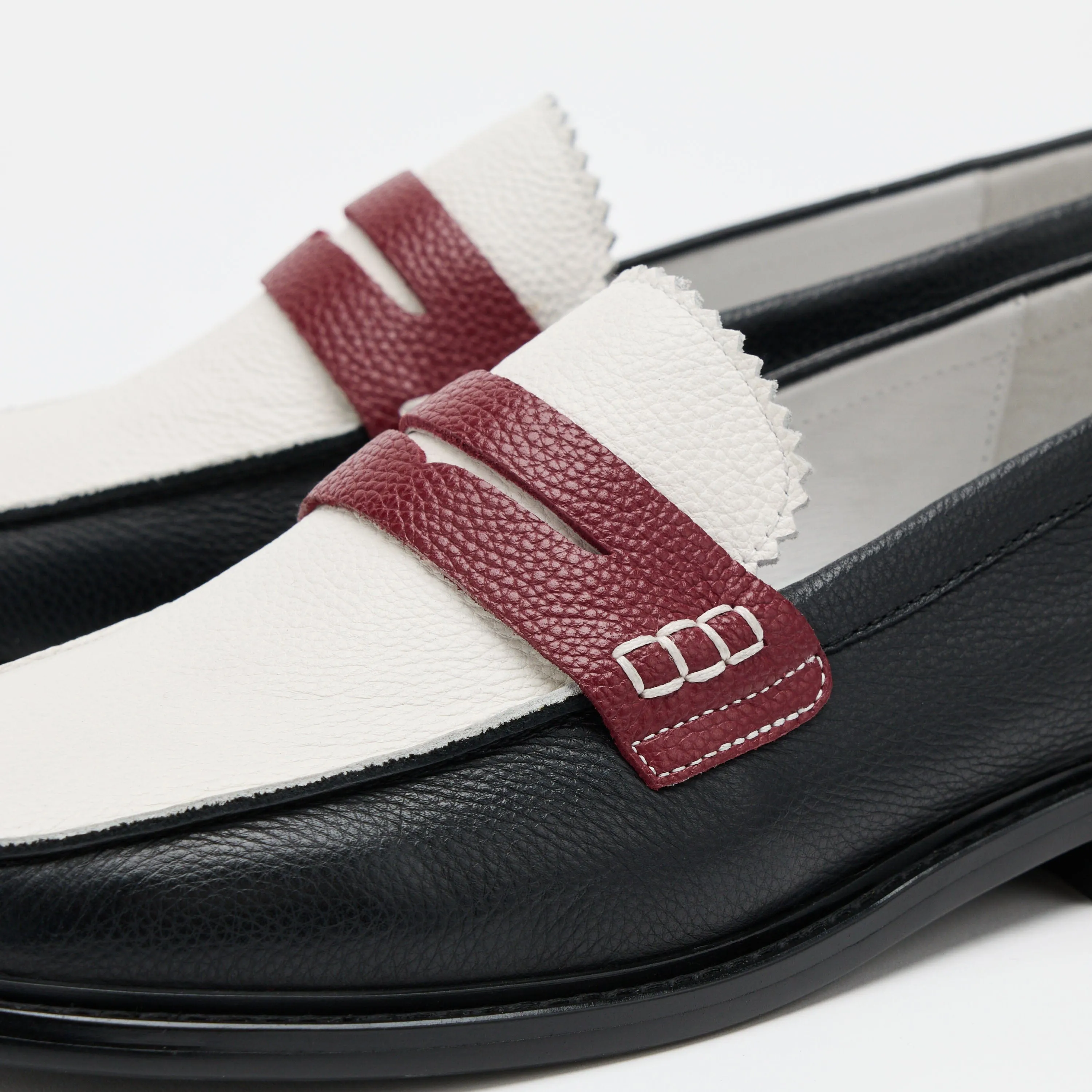 Calum Black/White/Red Leather Penny Loafers