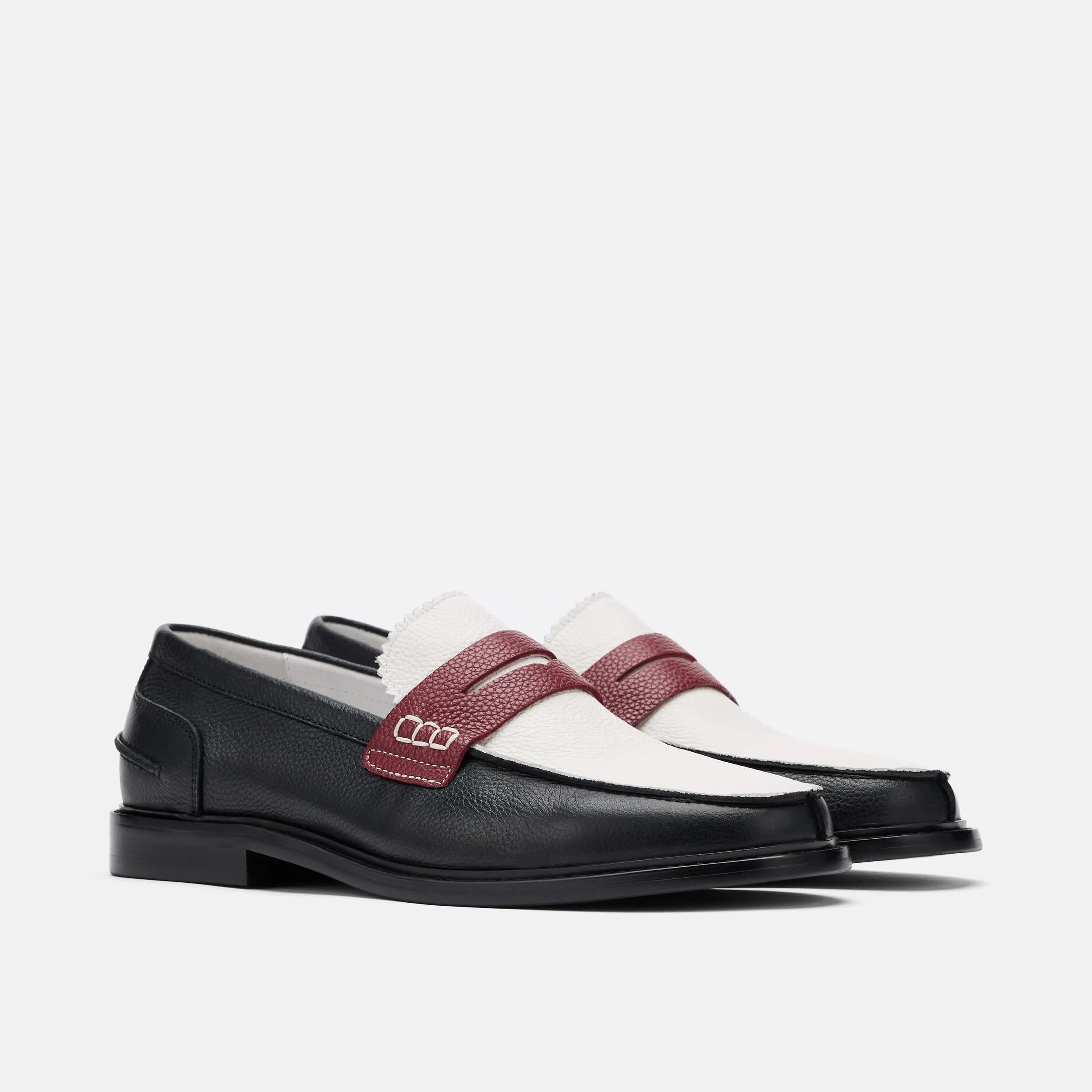 Calum Black/White/Red Leather Penny Loafers