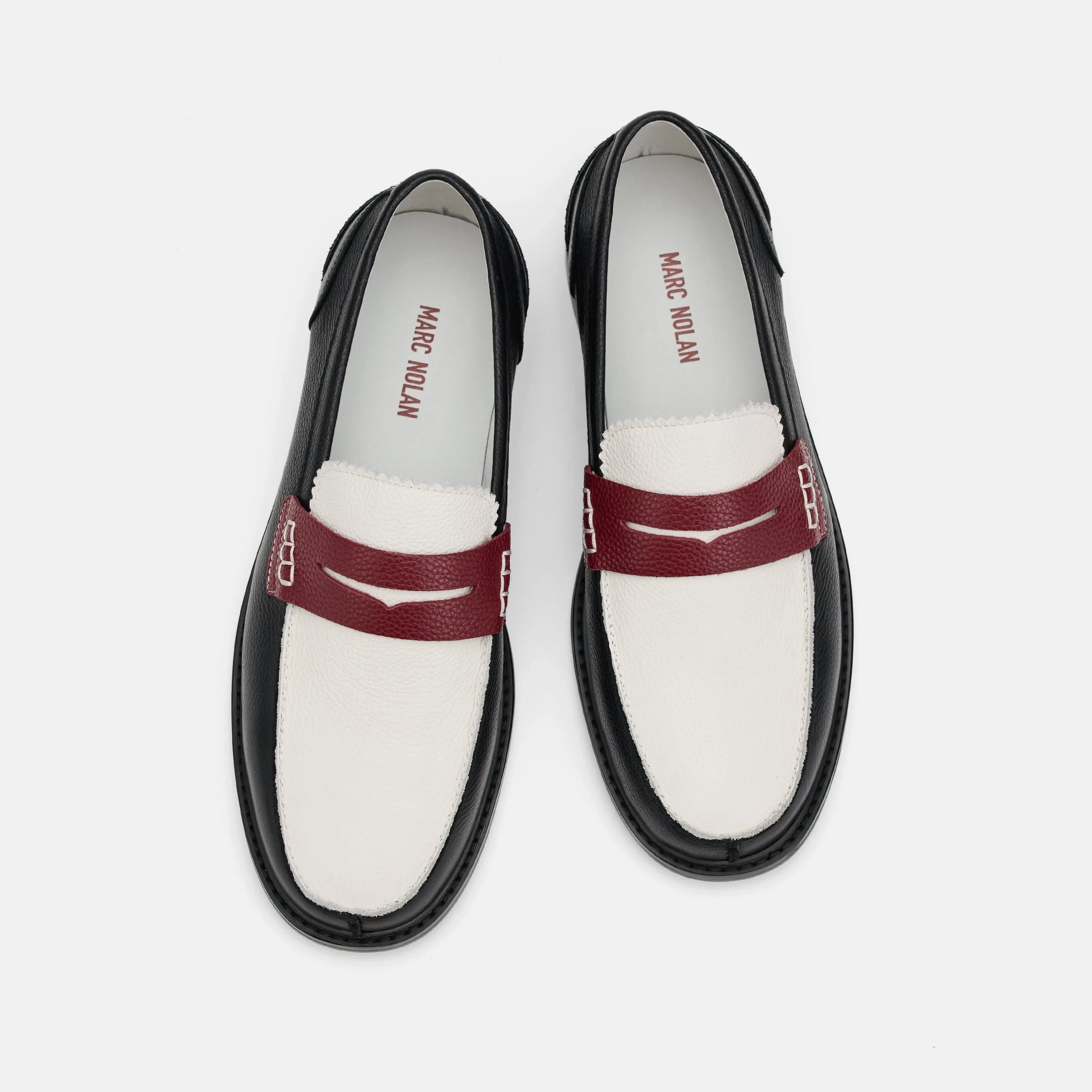 Calum Black/White/Red Leather Penny Loafers