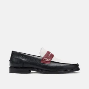 Calum Black/White/Red Leather Penny Loafers