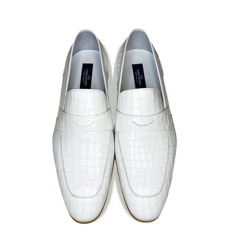 Corrente Crocodile Printed Calfskin Penny Loafer White