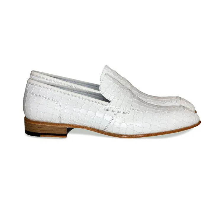 Corrente Crocodile Printed Calfskin Penny Loafer White