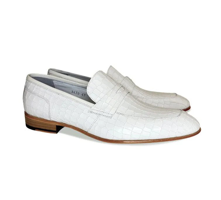 Corrente Crocodile Printed Calfskin Penny Loafer White