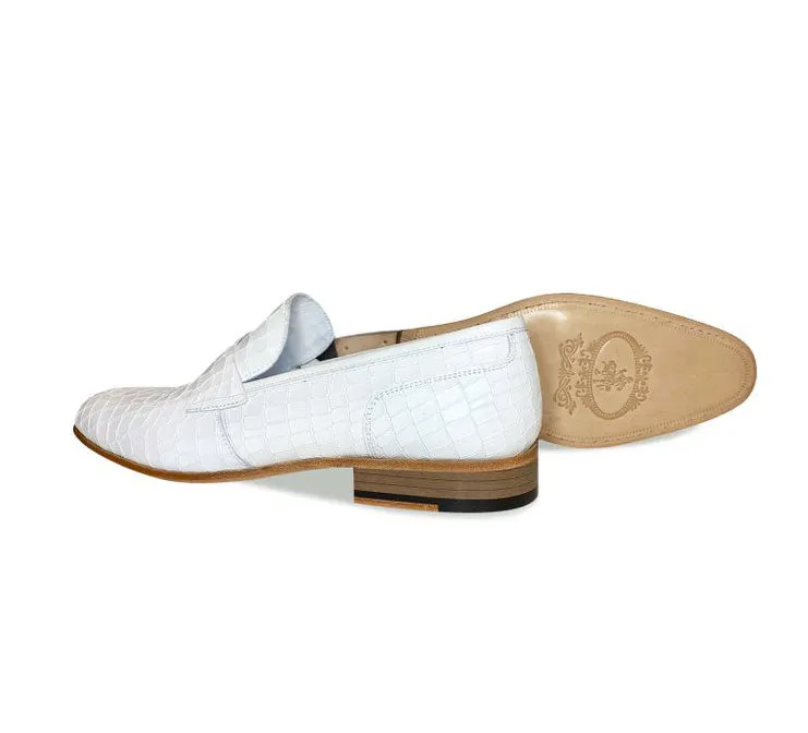 Corrente Crocodile Printed Calfskin Penny Loafer White