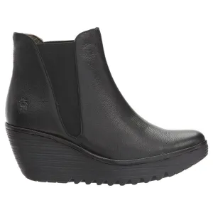 Fly London Yoss Mousse Leather Women's Wedge Heel Chelsea Boots