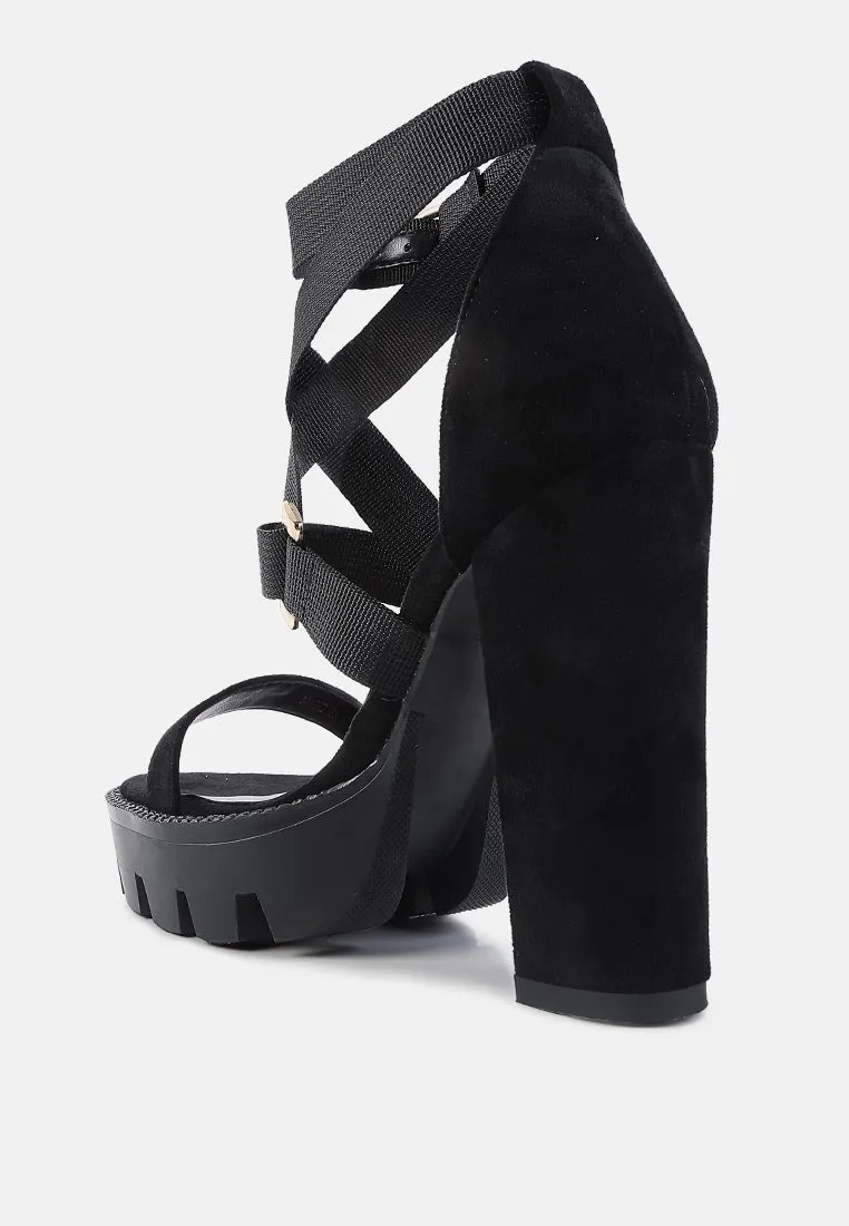 fresh daisy harness straps block heel sandals