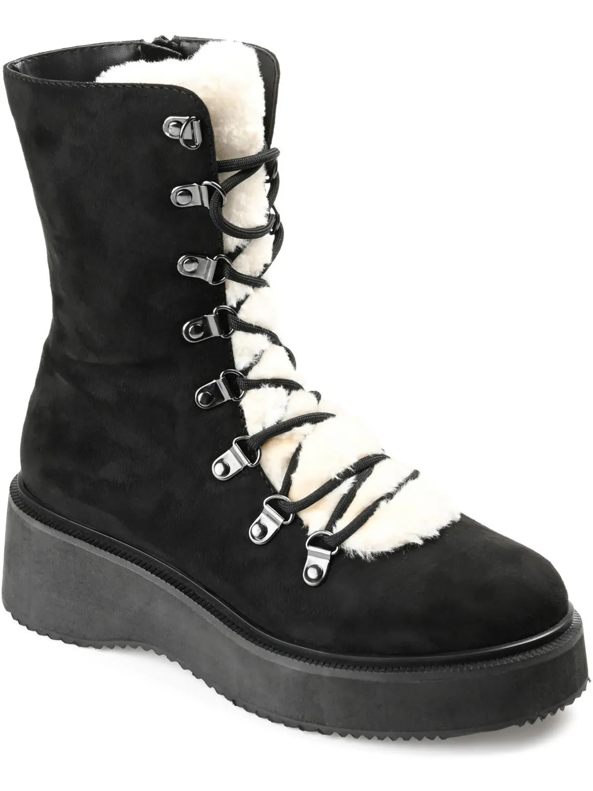 KANNON Womens Lace Up Faux Fur Winter & Snow Boots