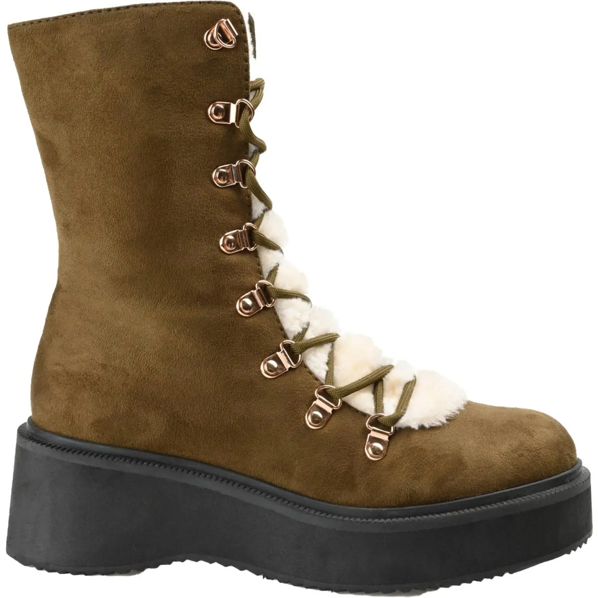 KANNON Womens Lace Up Faux Fur Winter & Snow Boots