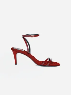 Laura Vegan Cotton High-Heeled Slingback Sandals | Cranberry Red