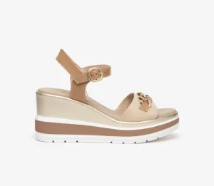 Lino Leather Sandals In Beige/khaki