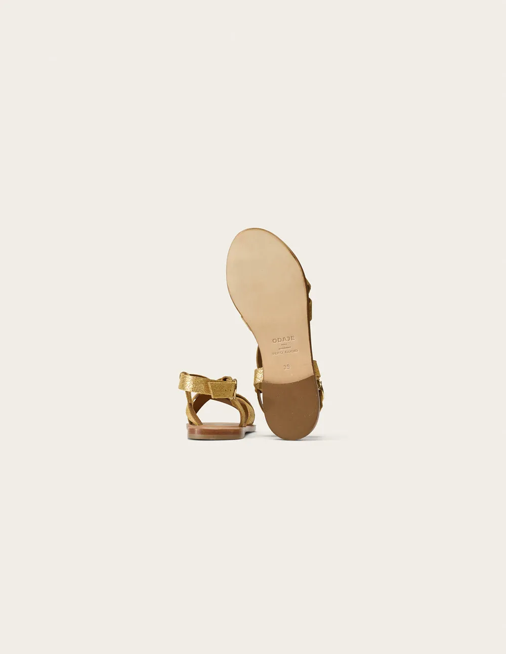 Lisa flat sandals - golden cracked leather