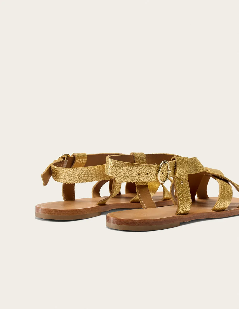 Lisa flat sandals - golden cracked leather