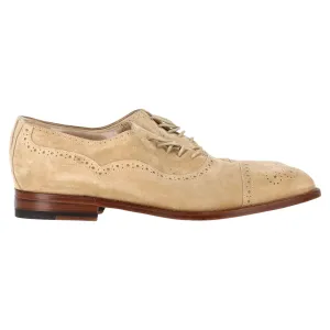 Manolo Blahnik Witney Cap Toe Oxfords in Light Beige Suede