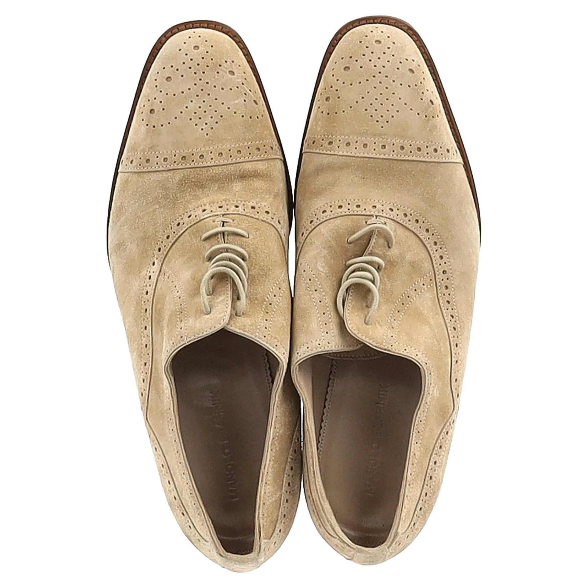 Manolo Blahnik Witney Cap Toe Oxfords in Light Beige Suede