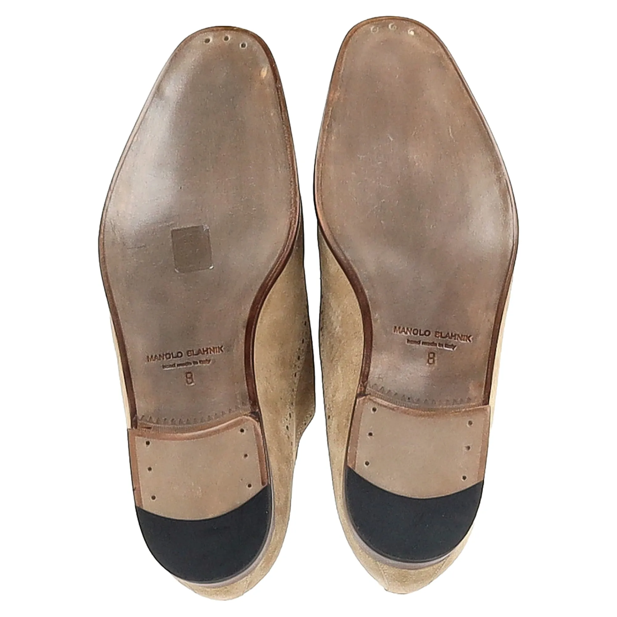 Manolo Blahnik Witney Cap Toe Oxfords in Light Beige Suede