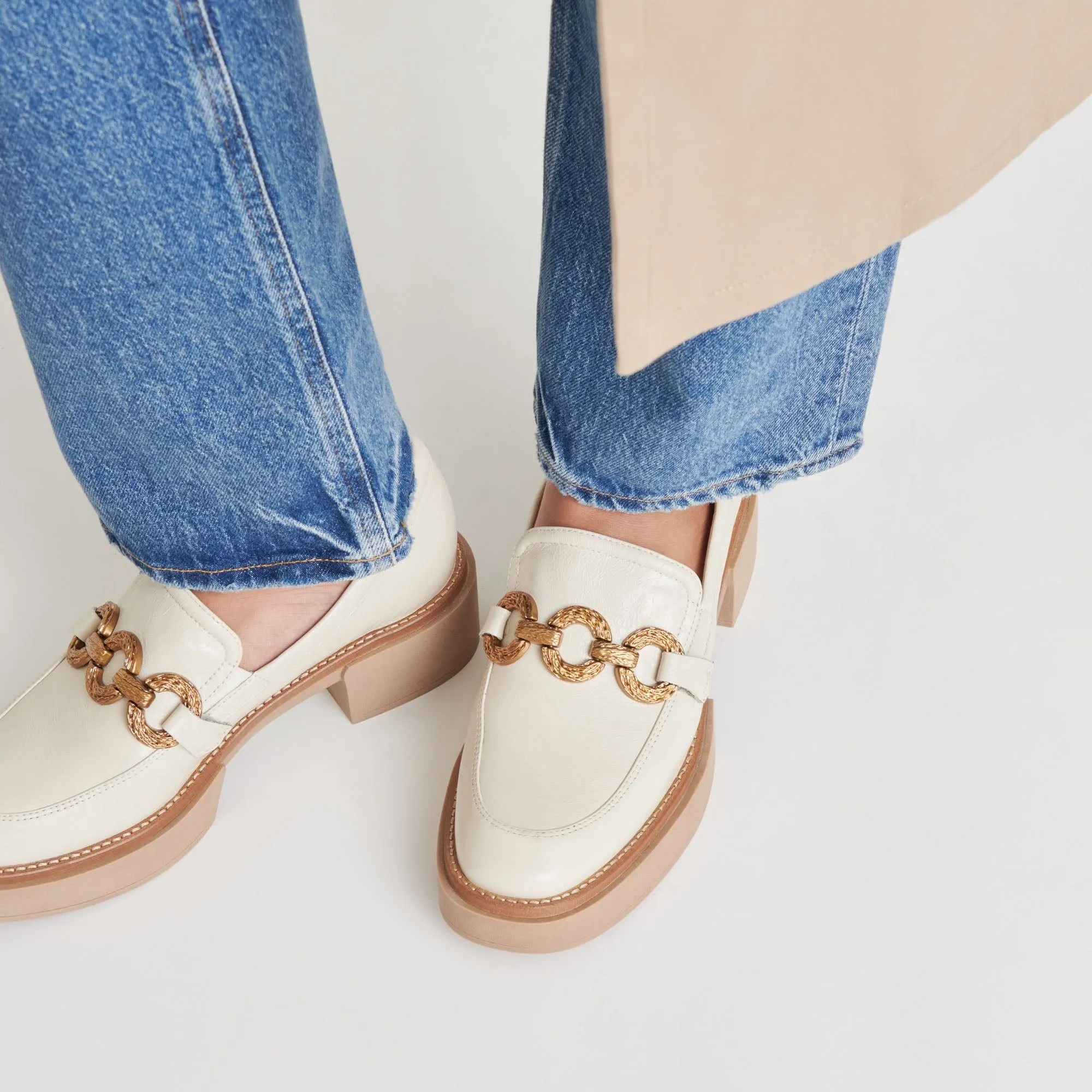 Sheena Loafers Ivory Crinkle Patent