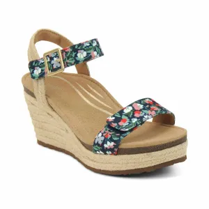 Sydney Quarter Strap Espadrille Wedge In Floral Suede