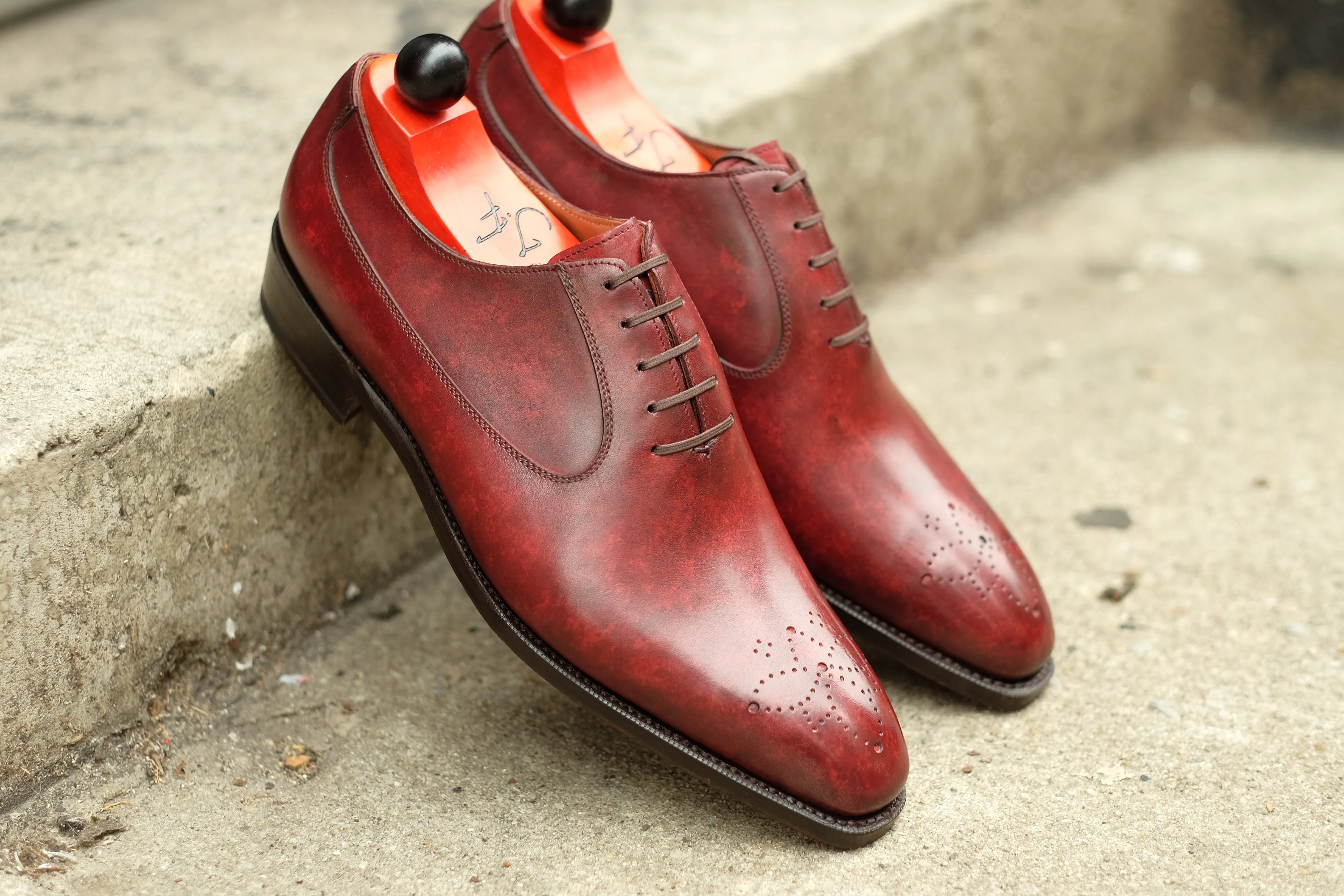 Tacoma - MTO - Burgundy Marble Patina - LPB Last - Single  Leather Sole