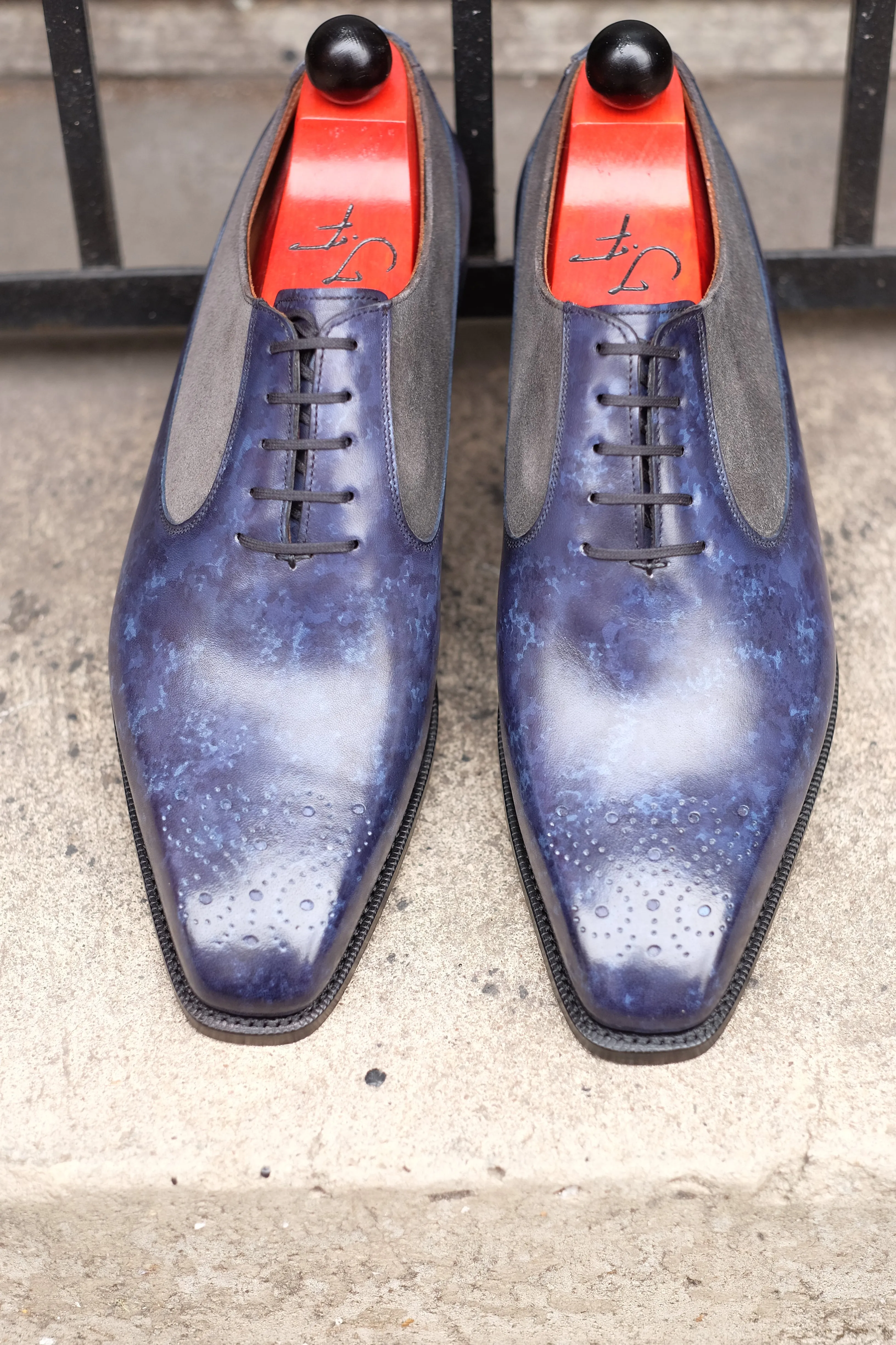 Tacoma - MTO - Navy Marble Patina/Mid Grey Suede - LPB Last - Single Leather Sole