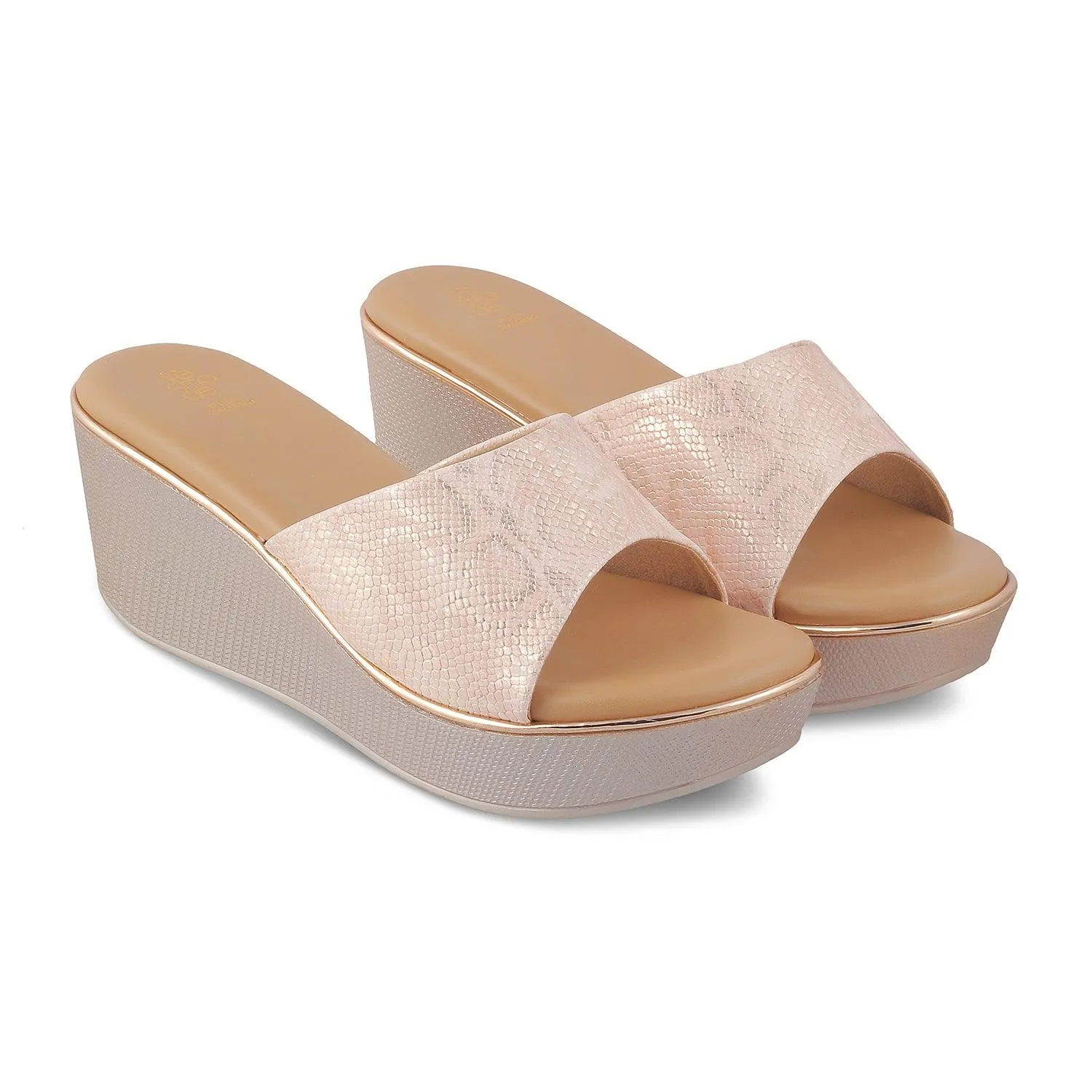 The Tosam Champagne Women's Dress Wedge Sandals Tresmode