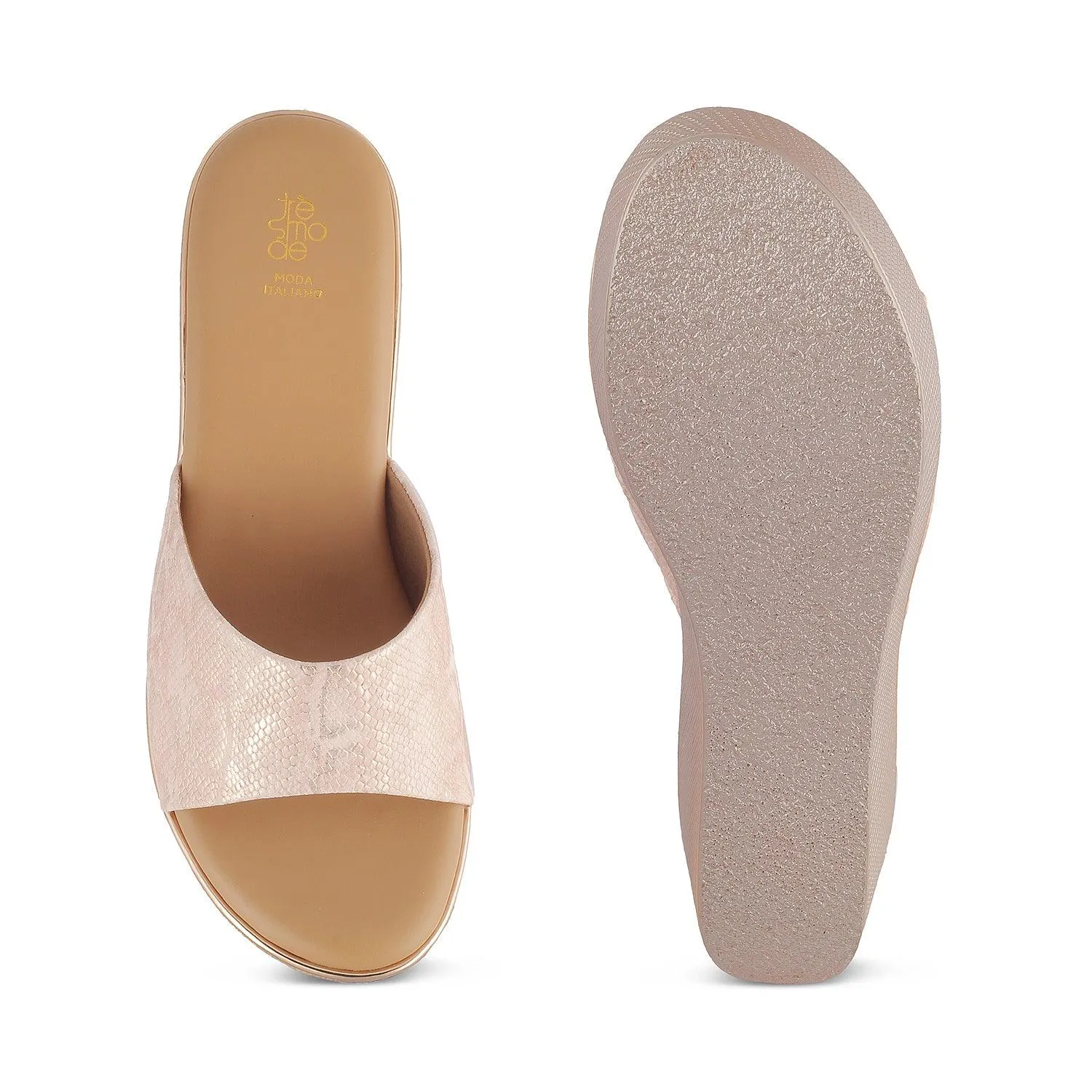 The Tosam Champagne Women's Dress Wedge Sandals Tresmode