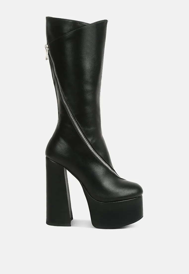 tzar faux leather high heeled platfrom calf boots