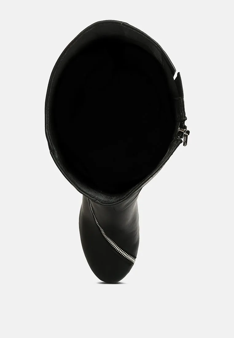 tzar faux leather high heeled platfrom calf boots