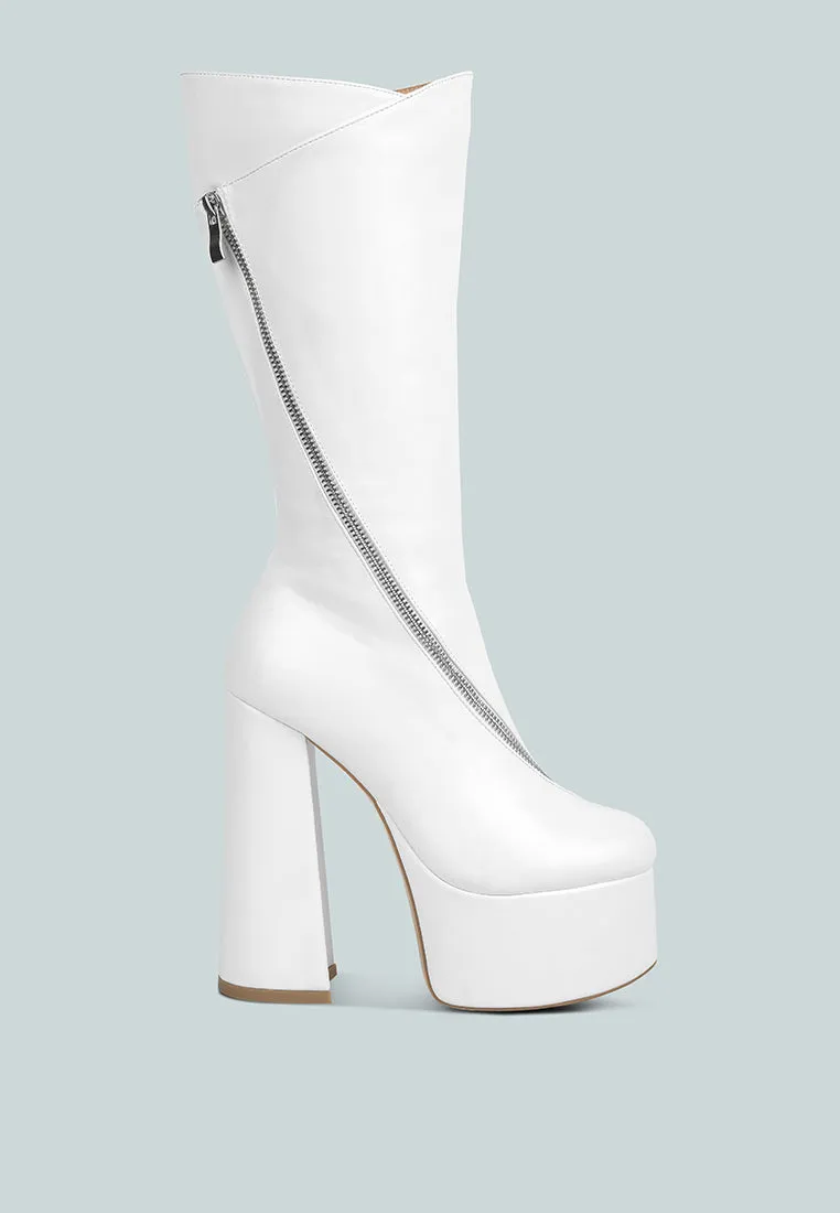 tzar faux leather high heeled platfrom calf boots