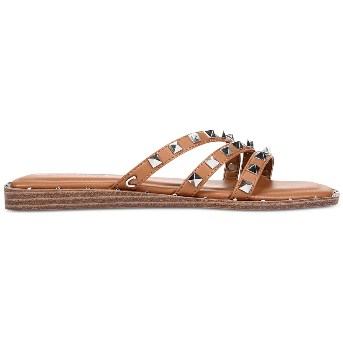Verity Womens Faux Leather Embellished Slide Sandals