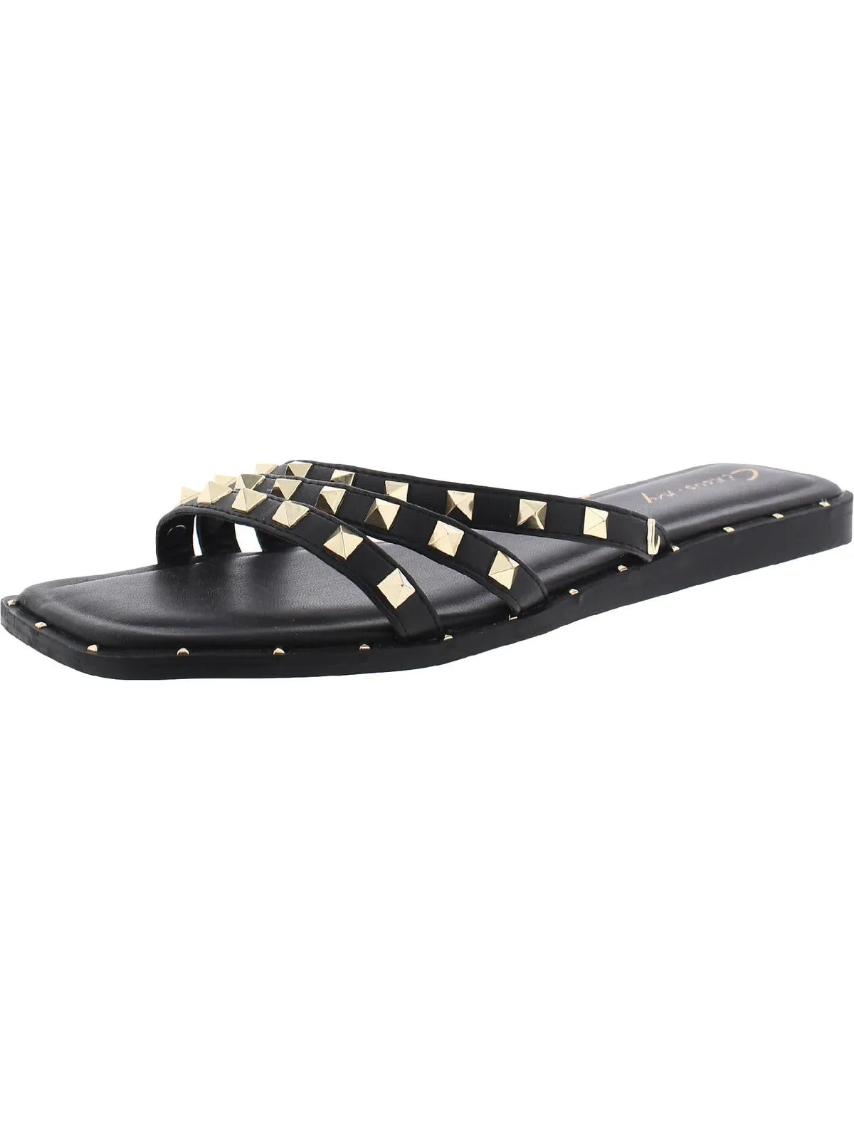 Verity Womens Faux Leather Embellished Slide Sandals