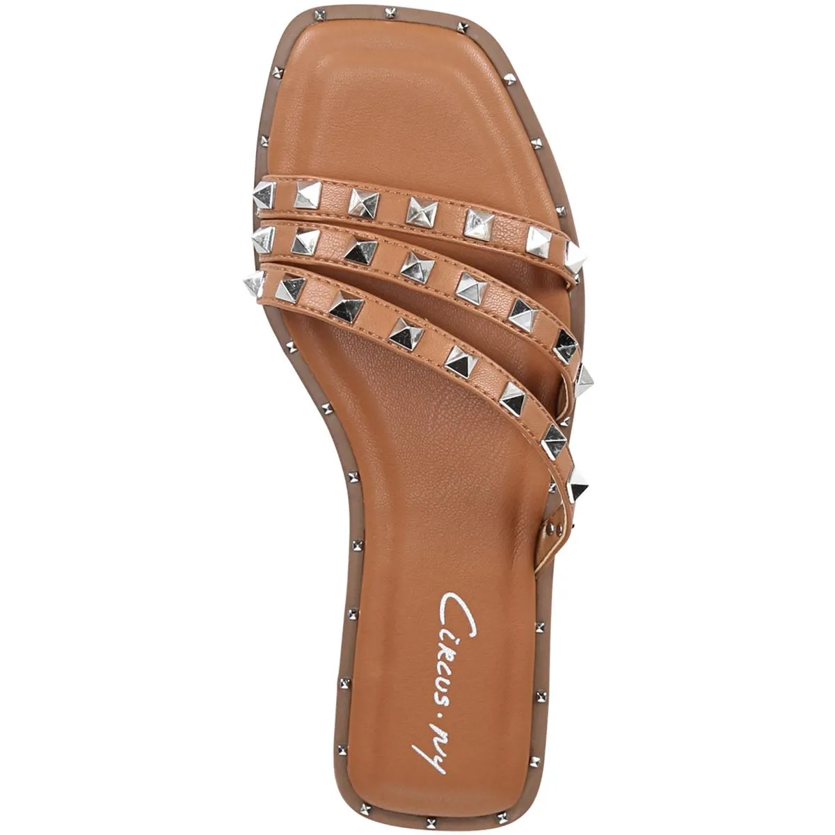 Verity Womens Faux Leather Embellished Slide Sandals