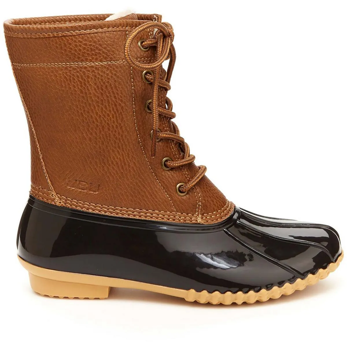 Womens Faux Leather Faux Fur Lined Rain Boots
