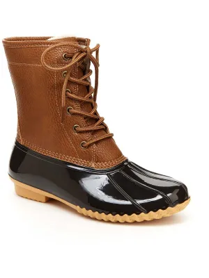 Womens Faux Leather Faux Fur Lined Rain Boots