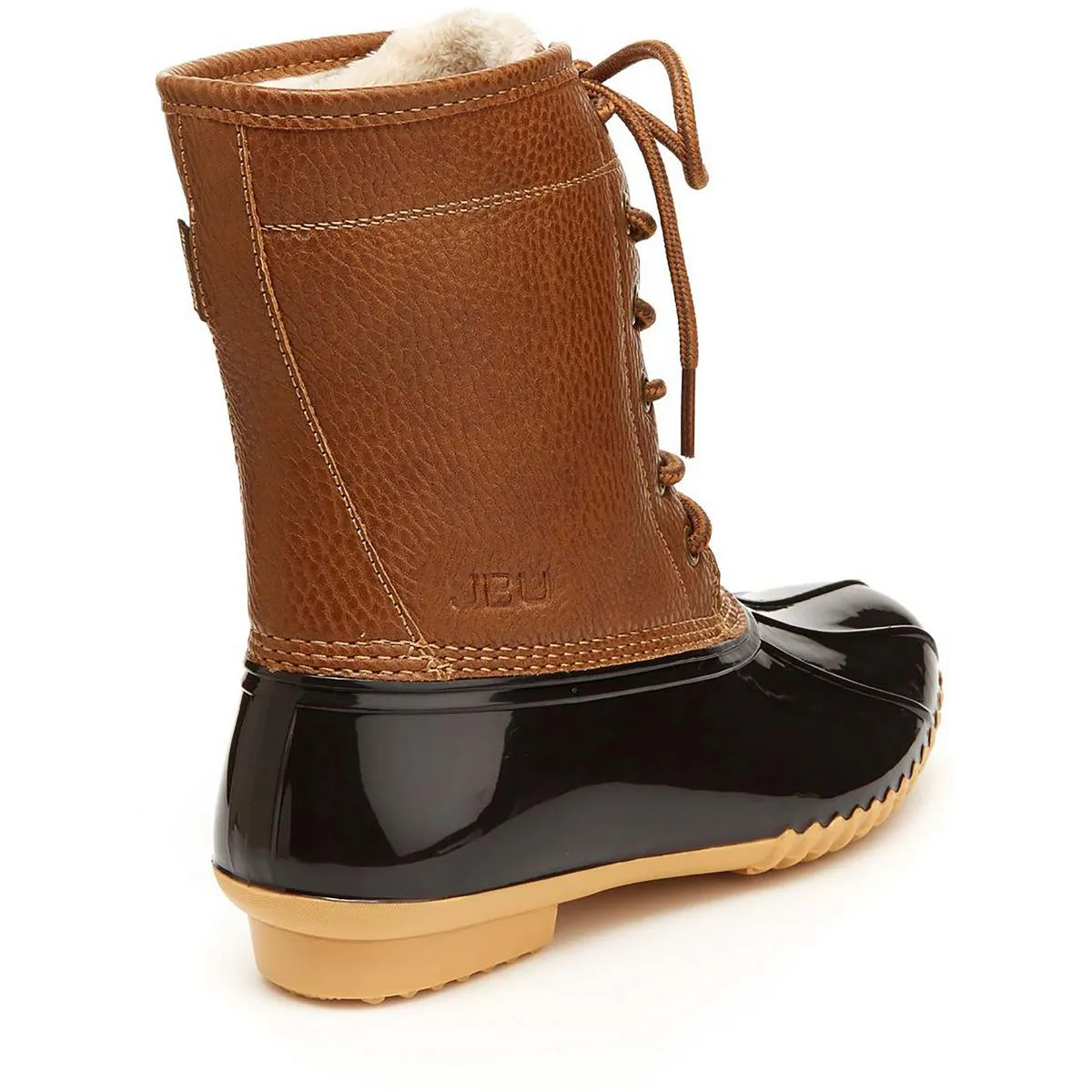 Womens Faux Leather Faux Fur Lined Rain Boots